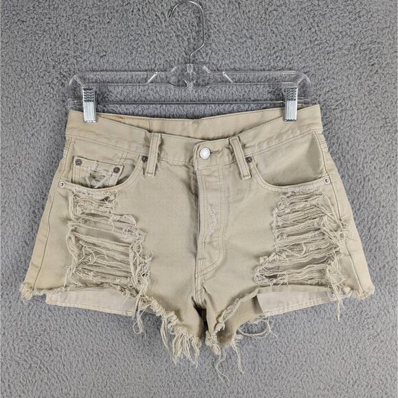 Vtg Levi’s 501 Cutoff Shorts Women's 29 Beige Distressed Grunge Party USA 90s - Picture 1 of 12